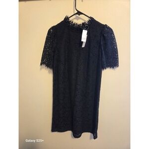 Gap Lace Shift Dress Womens Small Black NEW Floral Mock Neck Short Sleeve